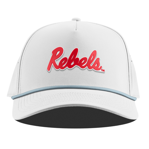 University of Mississippi "Ole Miss Crimson Rebels" Curved 5 Panel Rope White + Sky Blue Rope