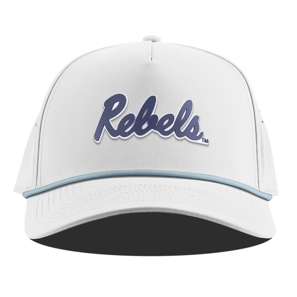 University of Mississippi "Ole Miss Navy Rebels" Curved 5 Panel Rope White + Sky Blue Rope