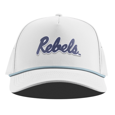 University of Mississippi "Ole Miss Navy Rebels" Curved 5 Panel Rope White + Sky Blue Rope