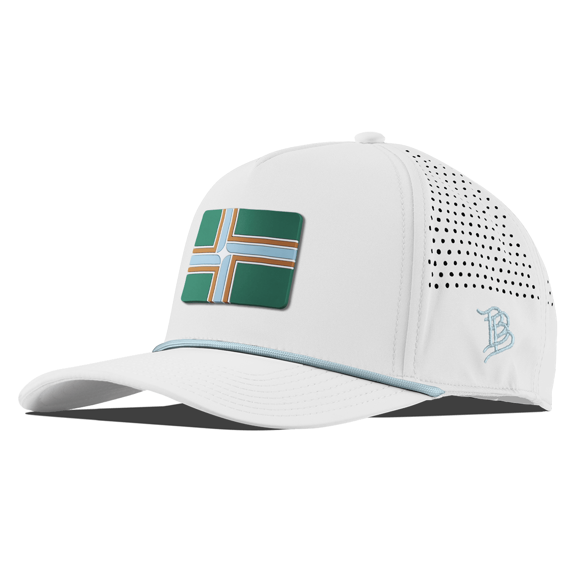 Portland Flag Curved 5 Panel Rope White + Sky Blue Rope
