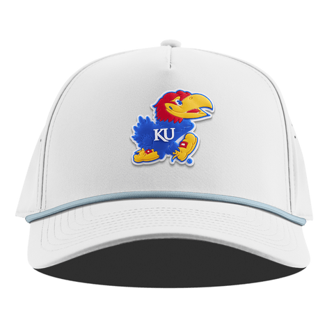 University of Kansas "Rock Chalk Jayhawk" Curved 5 Panel Rope White + Sky Blue Rope