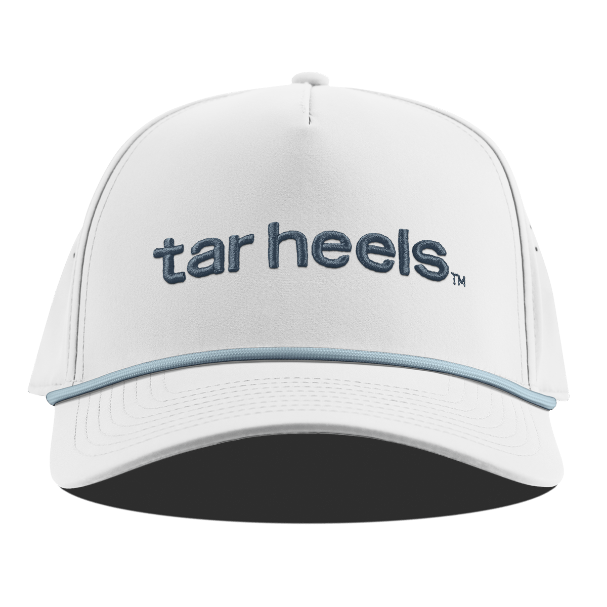 University of North Carolina "tar heels." Curved 5 Panel Rope White + Sky Blue Rope