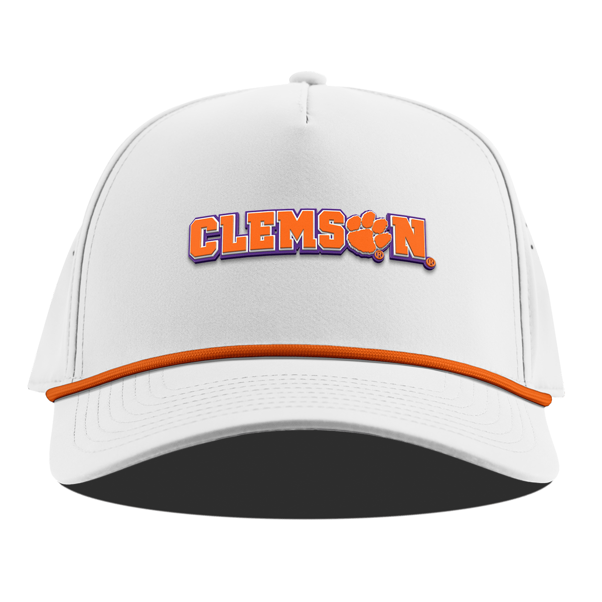 Clemson University "Clemson Block" Curved 5 Panel Rope White + Tangerine Rope