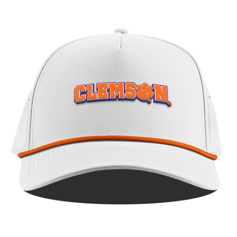 Clemson University "Clemson Block" Curved 5 Panel Rope White + Tangerine Rope