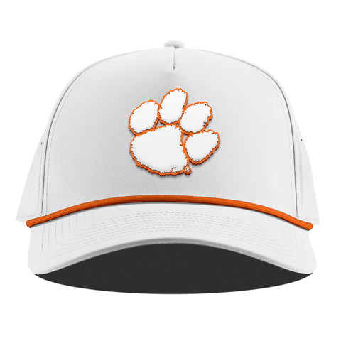 Clemson University "Clemson Tigers Paw White" Curved 5 Panel Rope White + Tangerine Rope