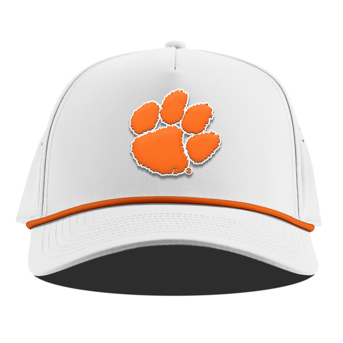 Clemson University "Clemson Tiger Paw" Curved 5 Panel Rope White + Tangerine Rope