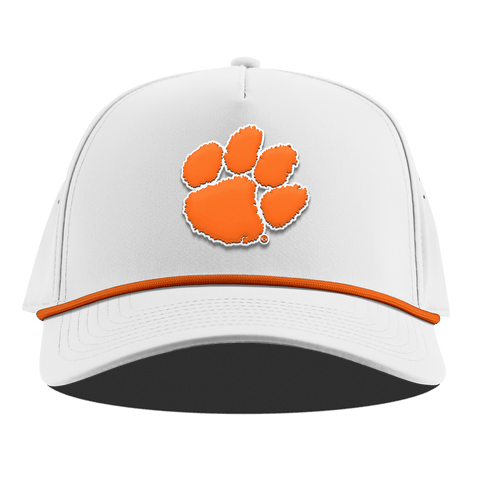 Clemson University "Clemson Tiger Paw" Curved 5 Panel Rope White + Tangerine Rope
