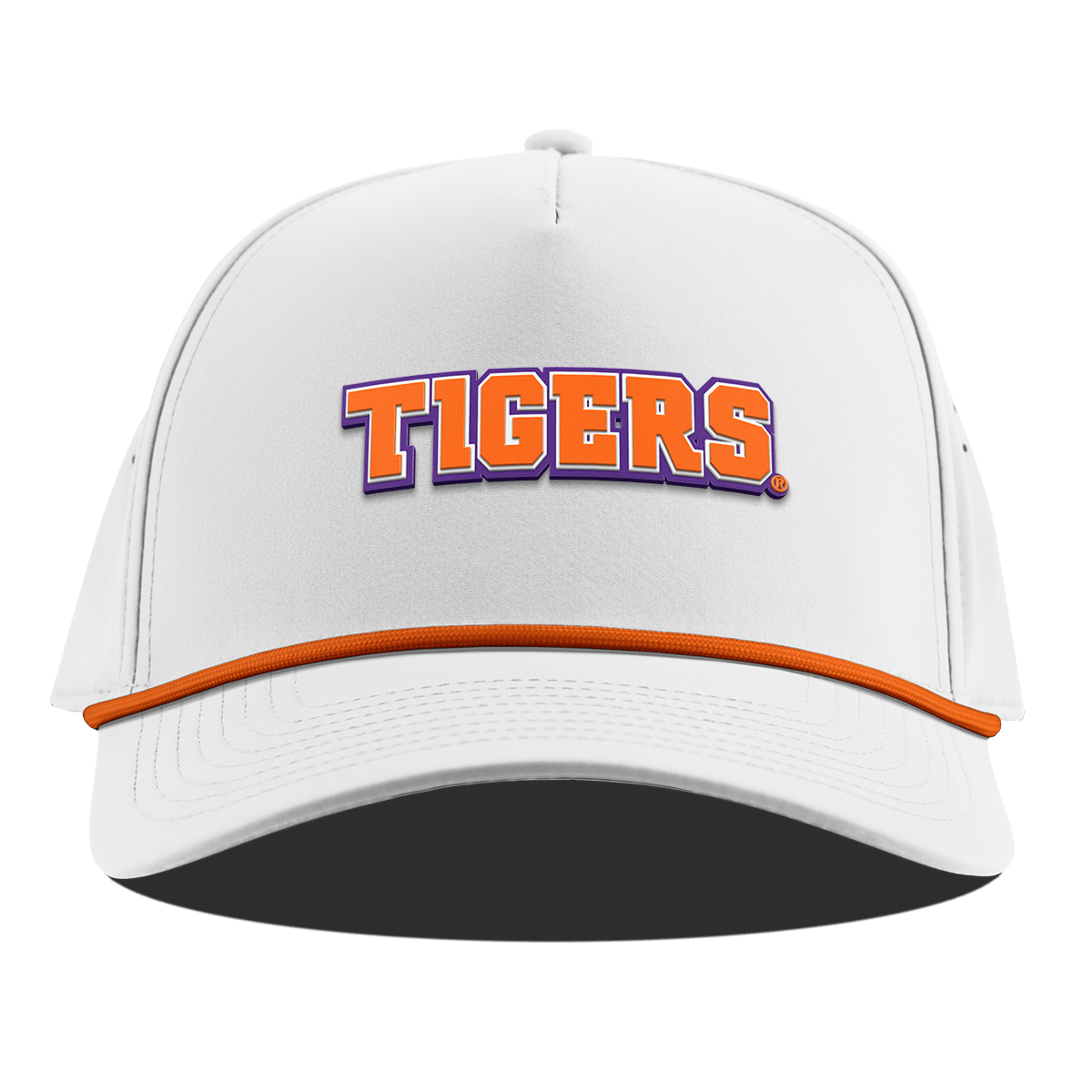 Clemson University "Clemson Tigers Block" Curved 5 Panel Rope White + Tangerine Rope