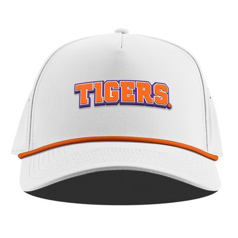 Clemson University "Clemson Tigers Block" Curved 5 Panel Rope White + Tangerine Rope
