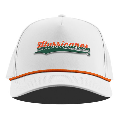 University of Miami "Hurricanes Script" Curved 5 Panel Rope White + Tangerine Rope