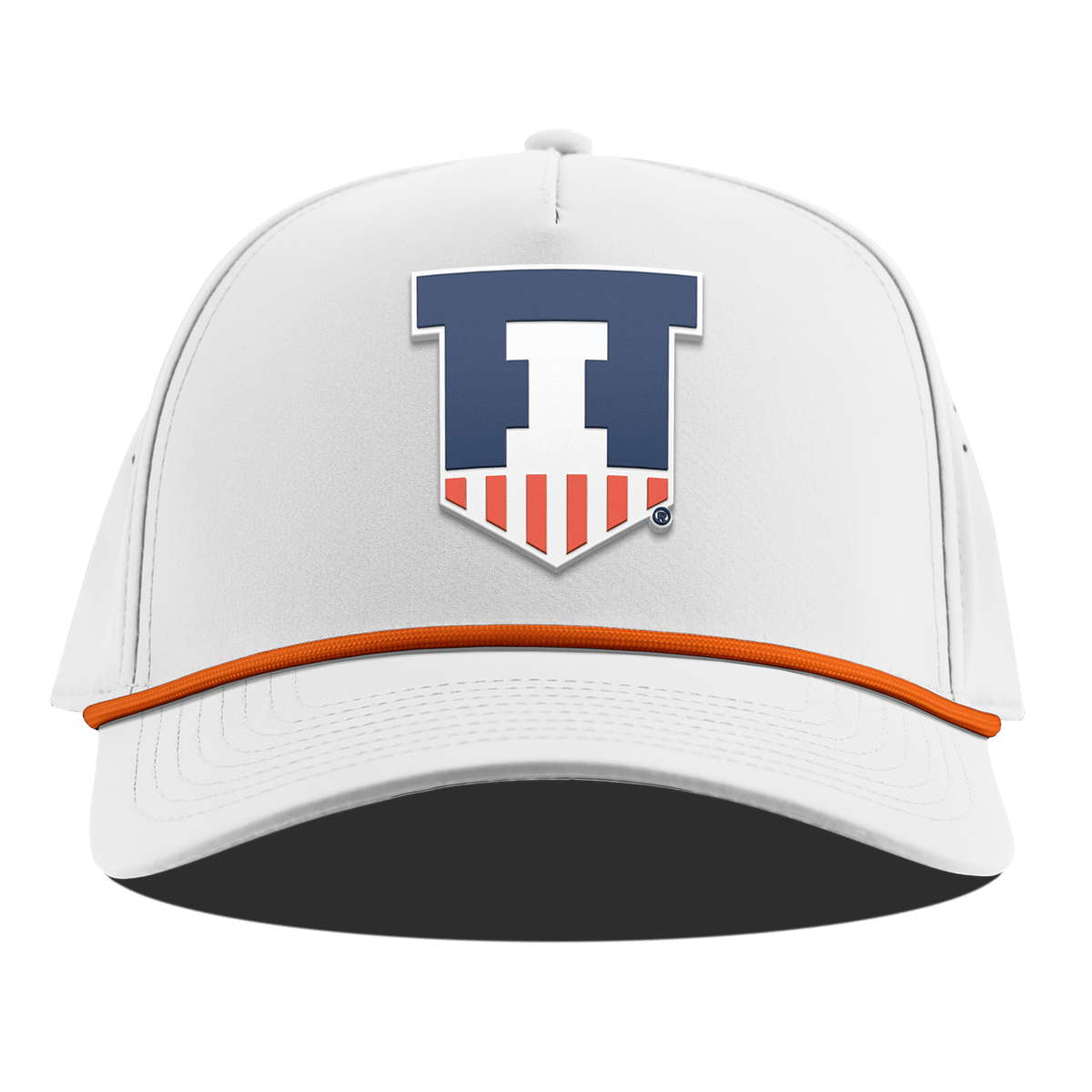 University of Illinois "Illinois Athletics" Curved 5 Panel Rope White + Tangerine Rope