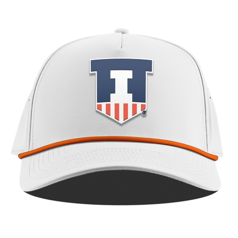 University of Illinois "Illinois Athletics" Curved 5 Panel Rope White + Tangerine Rope