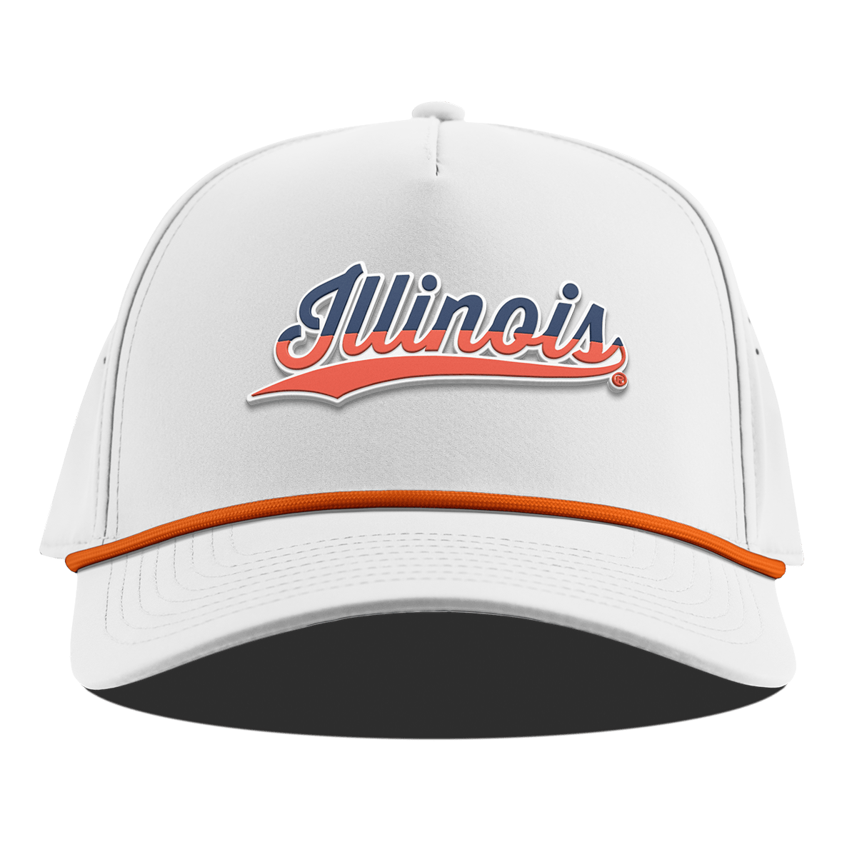 University of Illinois "Illinois Script" Curved 5 Panel Rope White + Tangerine Rope