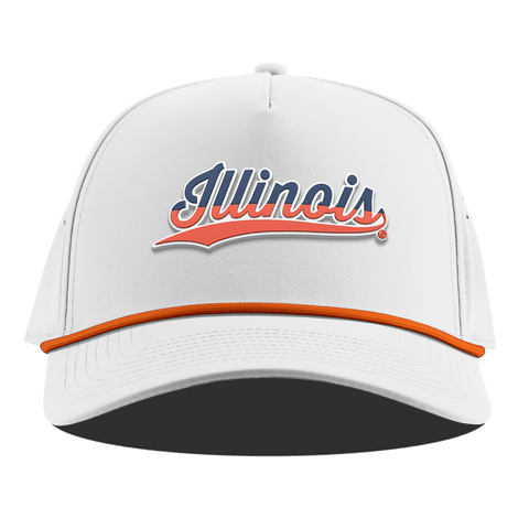University of Illinois "Illinois Script" Curved 5 Panel Rope White + Tangerine Rope