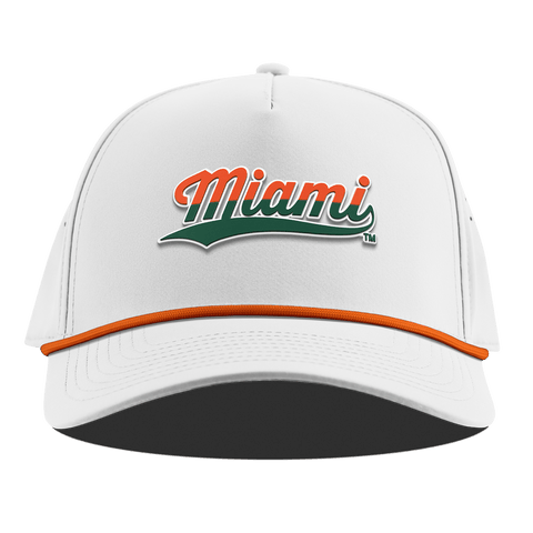 University of Miami "Miami Script" Curved 5 Panel Rope White + Tangerine Rope