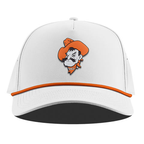 Oklahoma State University "OSU Pistol Pete" Curved 5 Panel Rope White + Tangerine Rope