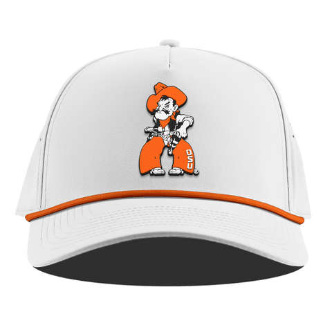 Oklahoma State University "Pistol Pete Quickdraw" Curved 5 Panel Rope White + Tangerine Rope