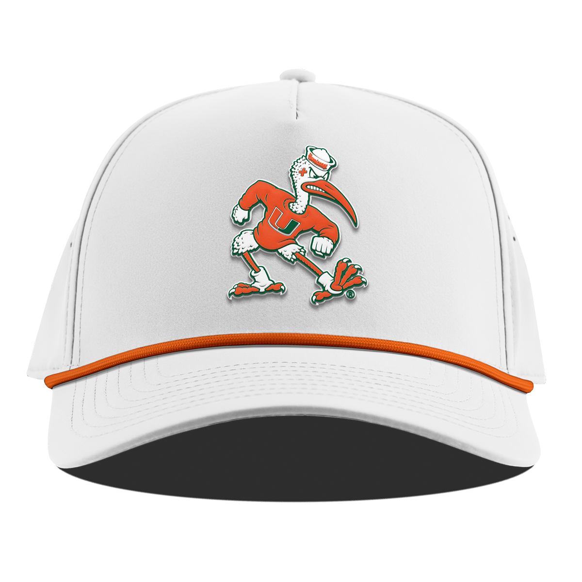 University of Miami "Sebastian the Ibis" Curved 5 Panel Rope White + Tangerine Rope