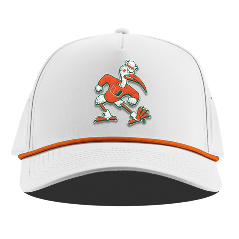 University of Miami "Sebastian the Ibis" Curved 5 Panel Rope White + Tangerine Rope