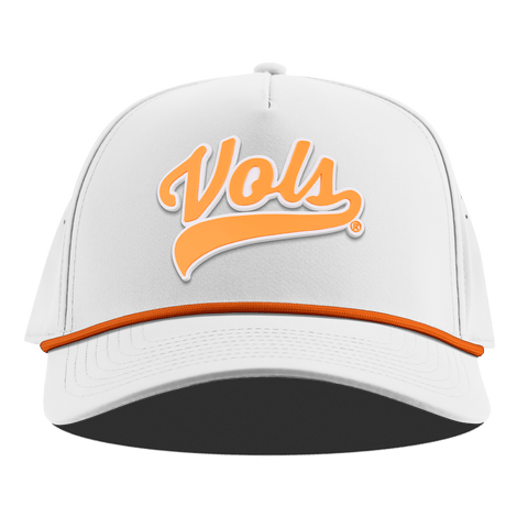 University of Tennessee "Tennessee Vols Script" Curved 5 Panel Rope White + Tangerine Rope