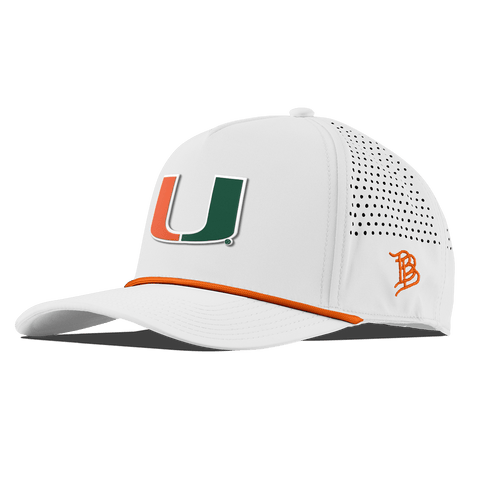 University of Miami "Miami Team Logo" Curved 5 Panel Rope White + Tangerine Rope
