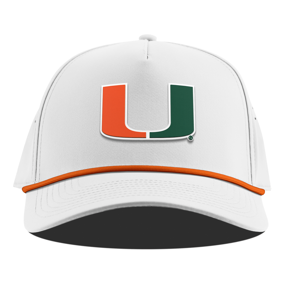 University of Miami "Miami Team Logo" Curved 5 Panel Rope White + Tangerine Rope