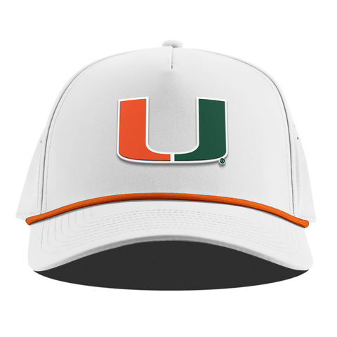 University of Miami "Miami Team Logo" Curved 5 Panel Rope White + Tangerine Rope