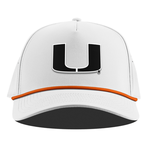 University of Miami "Vintage Miami Team Logo" Curved 5 Panel Rope White + Tangerine Rope