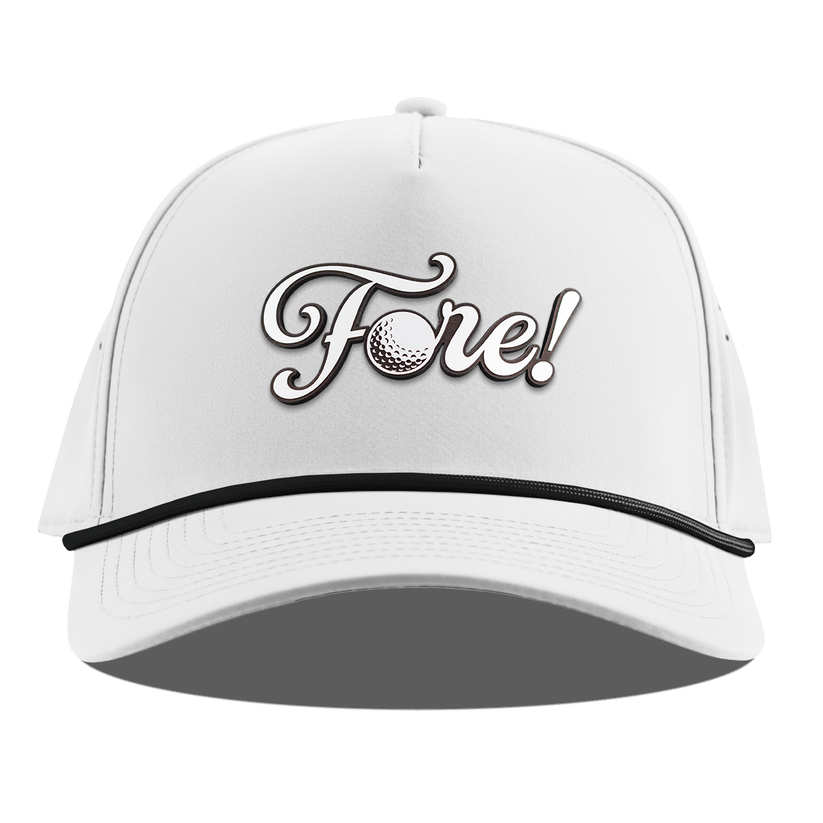 Fore! Script Curved 5 Panel Rope White