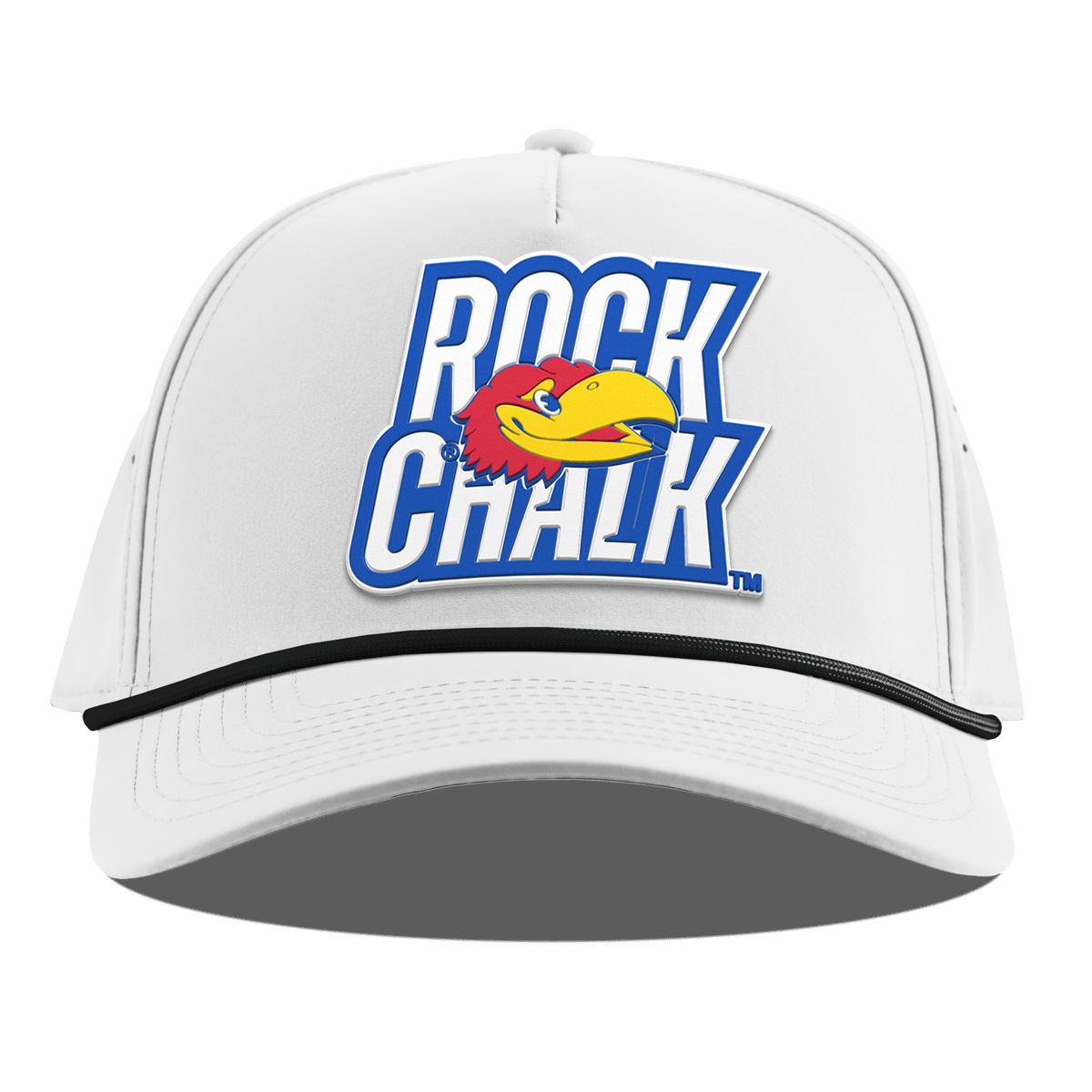 University of Kansas "Kansas Rock Chalk Block" Curved 5 Panel Rope White 