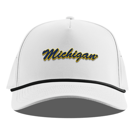 University of Michigan "Michigan Script" Curved 5 Panel Rope White