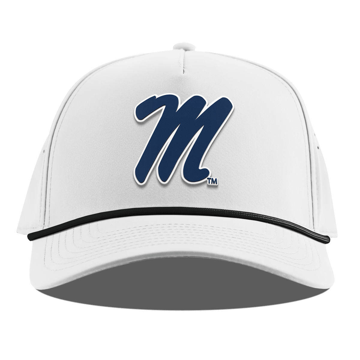 University of Mississippi "Ole Miss Block M Navy" Curved 5 Panel Rope White