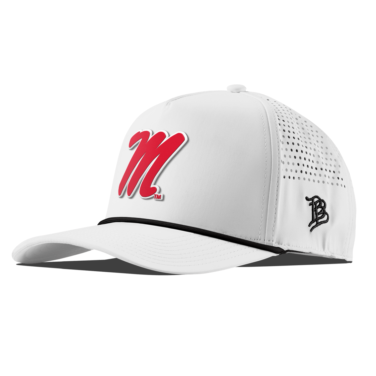 University of Mississippi "Ole Miss Block M Red" Curved 5 Panel Rope White