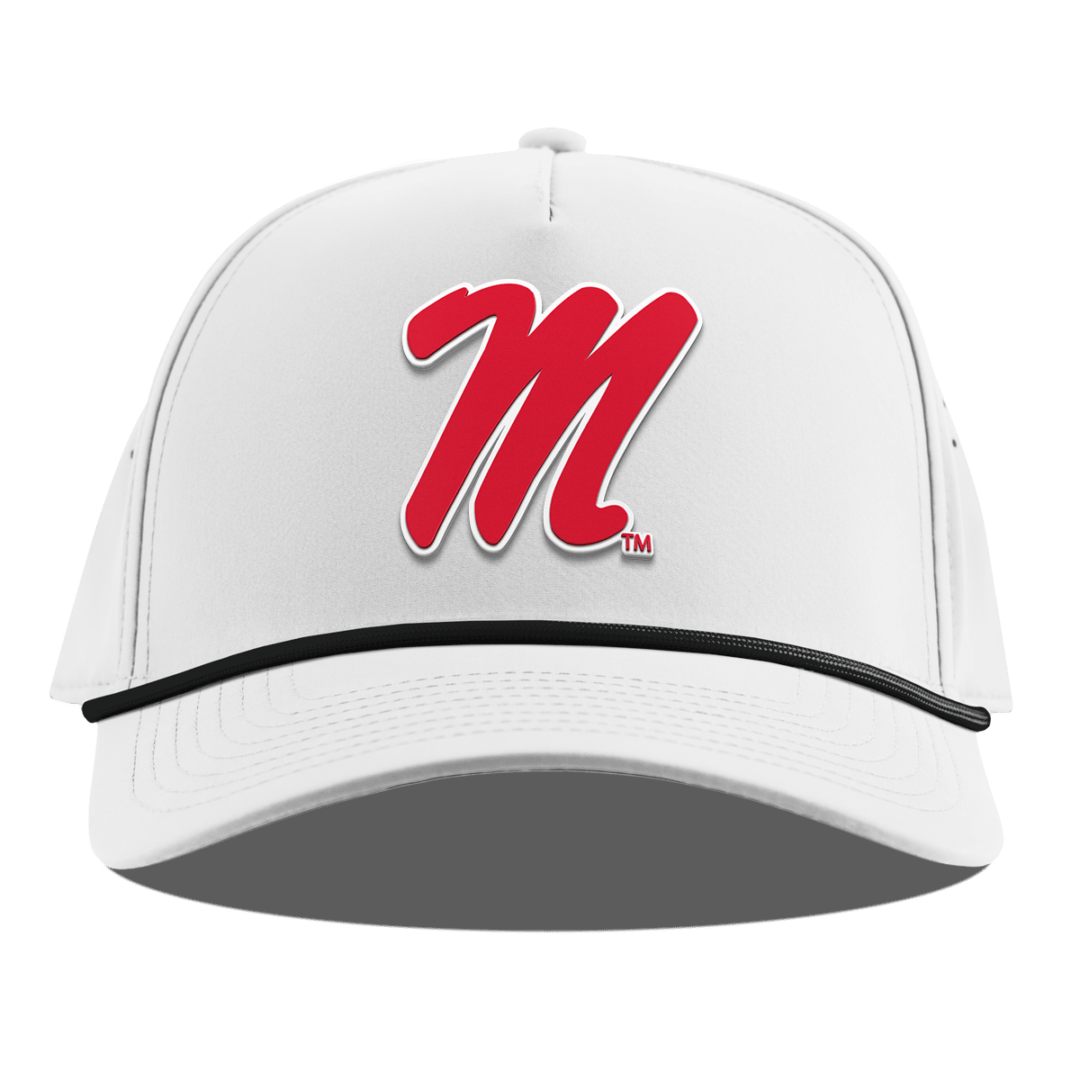 University of Mississippi "Ole Miss Block M Red" Curved 5 Panel Rope White