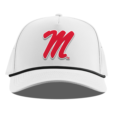 University of Mississippi "Ole Miss Block M Red" Curved 5 Panel Rope White