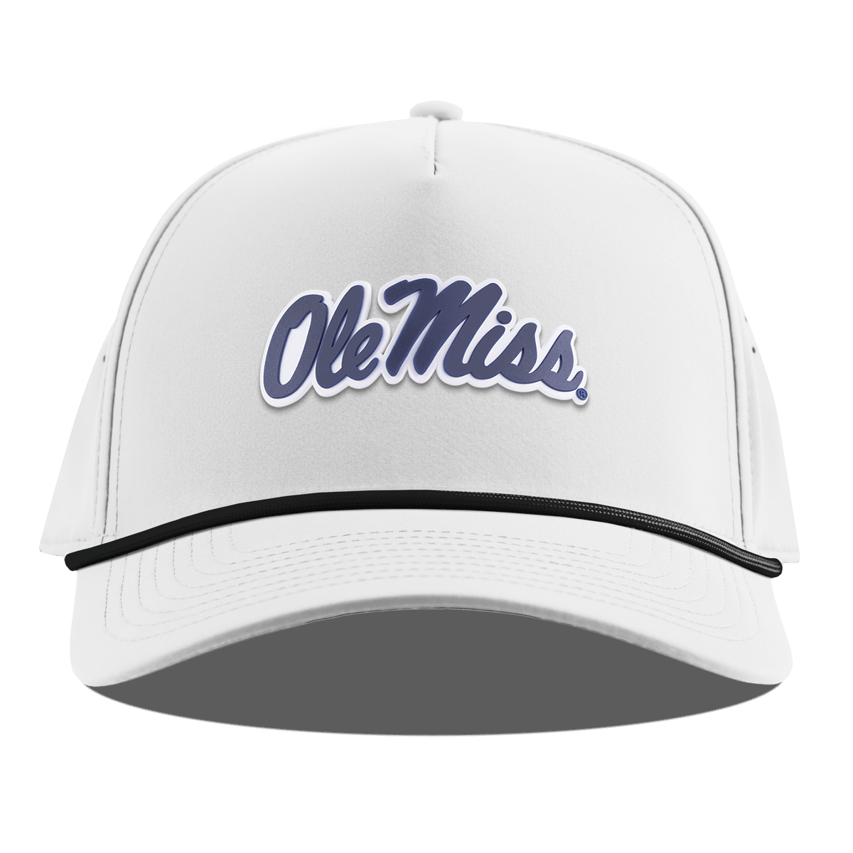 University of Mississippi "Ole Miss Navy Script" Curved 5 Panel Rope White