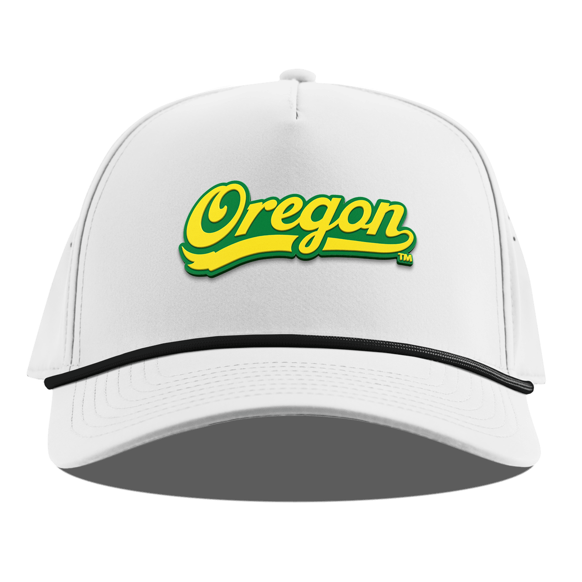 University of Oregon "Oregon Script" Curved 5 Panel Rope White + Kelly Green Rope