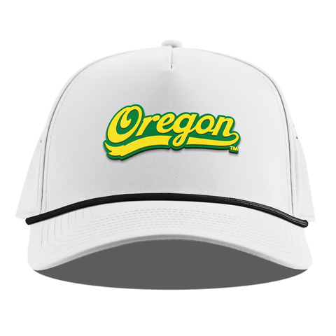 University of Oregon "Oregon Script" Curved 5 Panel Rope White + Kelly Green Rope