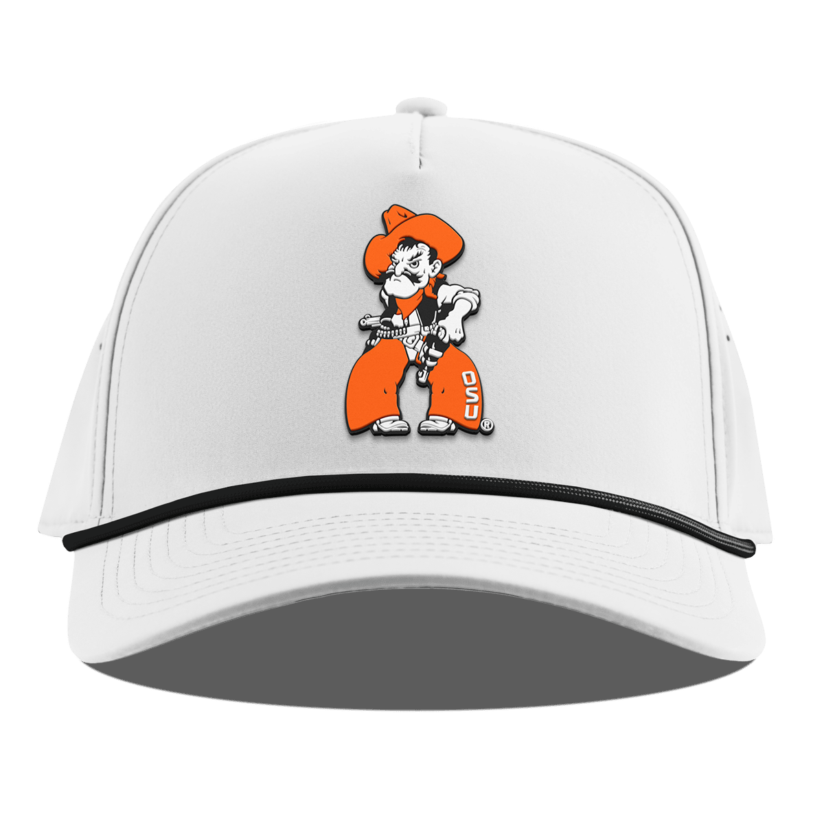 Oklahoma State University "Pistol Pete Quickdraw" Curved 5 Panel Rope White 