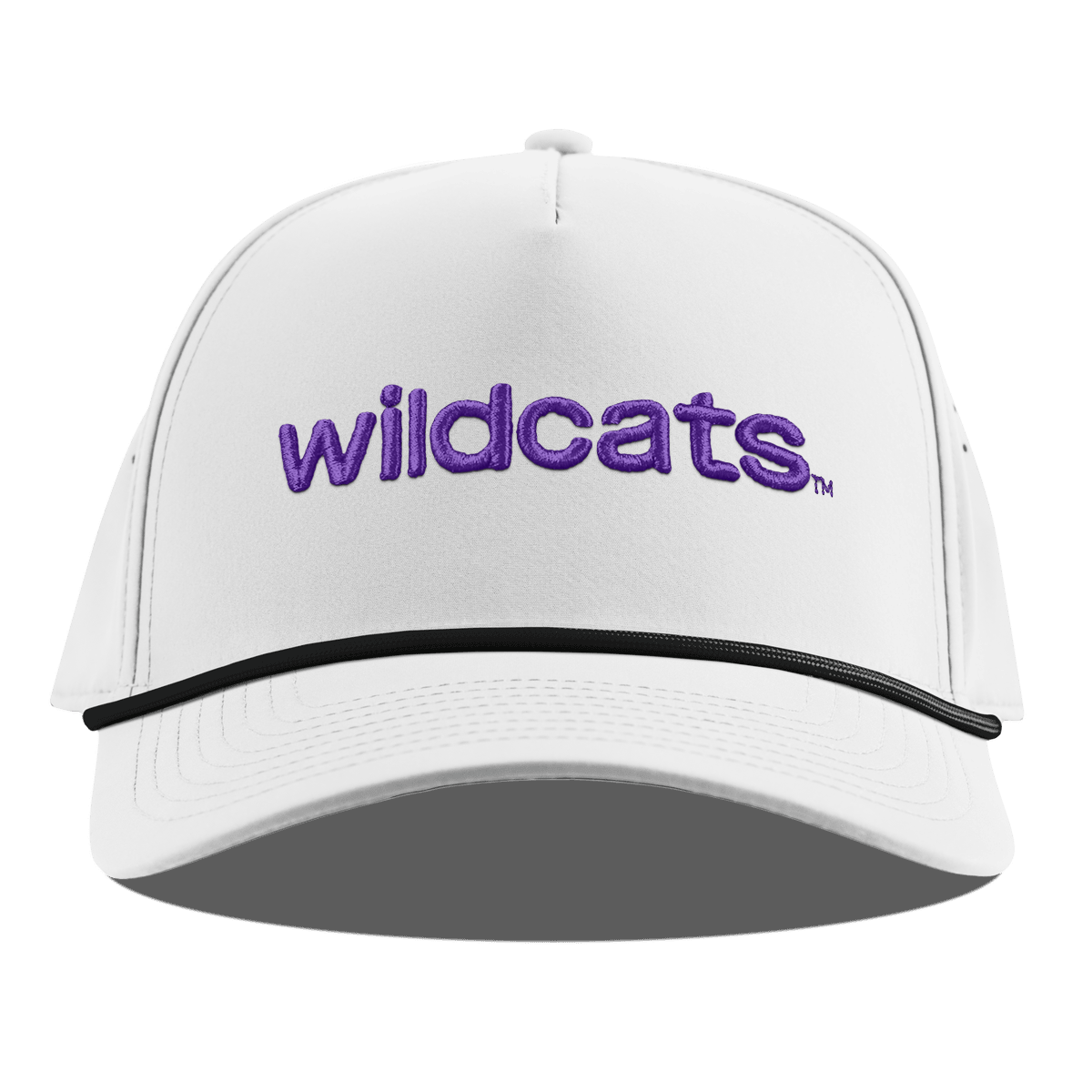 Kansas State "wildcats." Curved 5 Panel Rope White + Black Rope