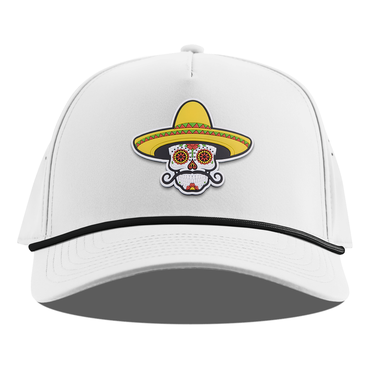 Sombrero Skull PVC Curved 5 Panel Rope White