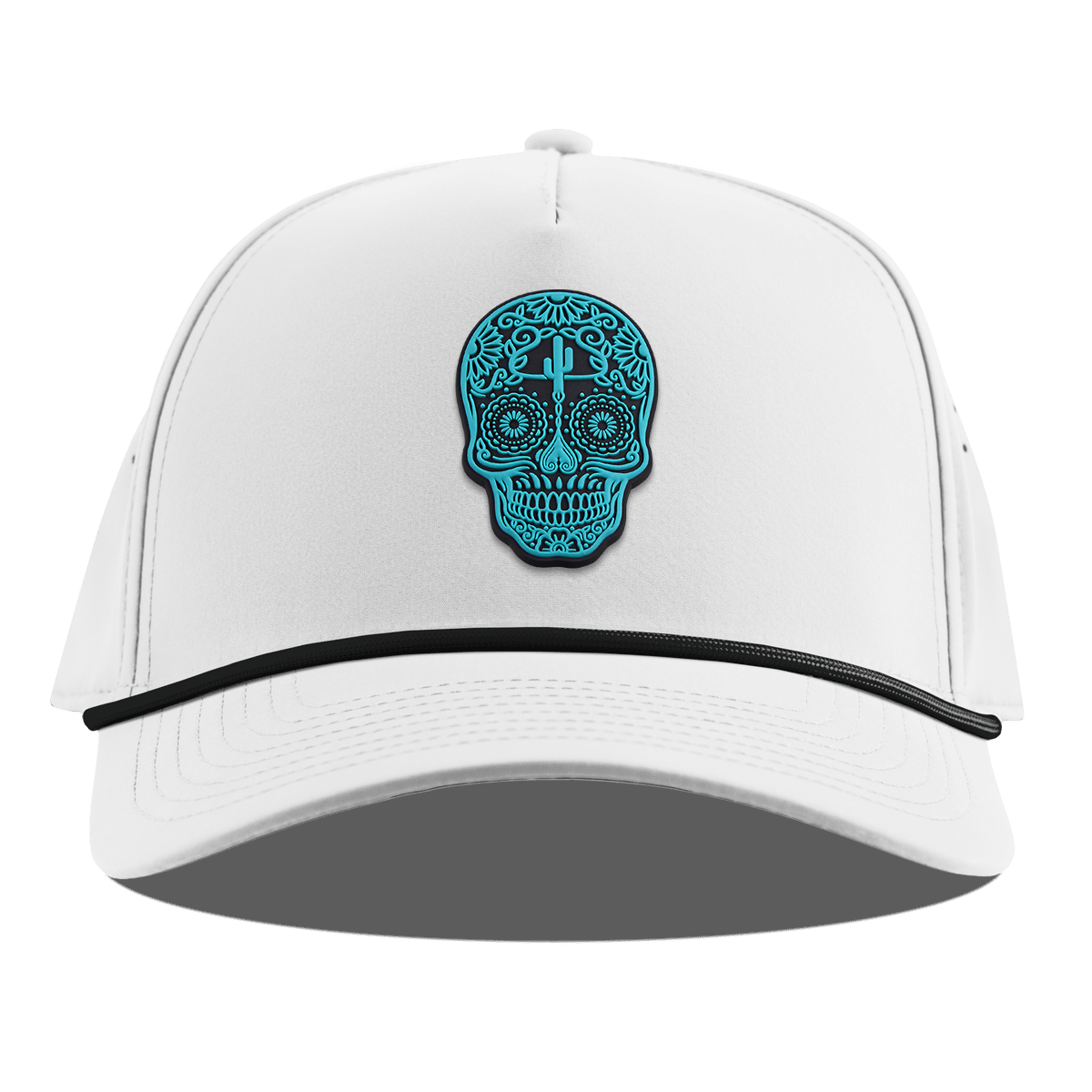 Turquoise Skull PVC Curved 5 Panel Rope White