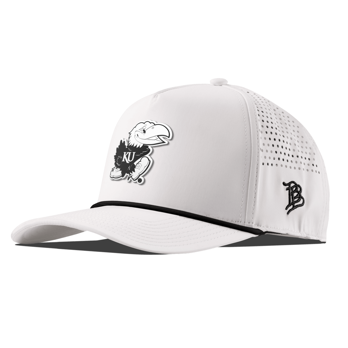 University of Kansas "Vintage Jayhawk" Curved 5 Panel Rope White 