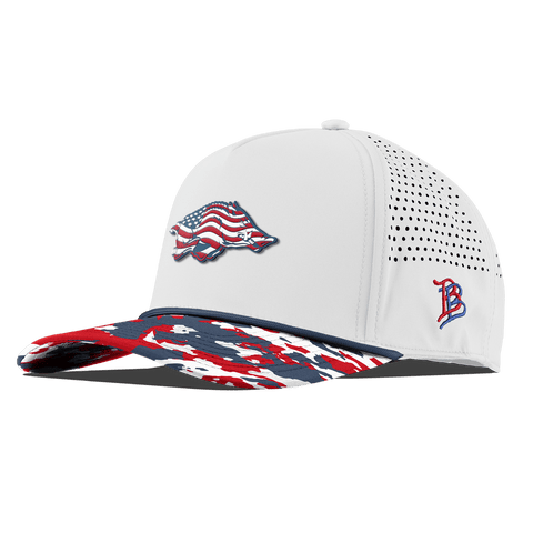 University of Arkansas "Arkansas Stars & Stripes" Curved 5 Panel Rope White/USA Camo + Orion Rope
