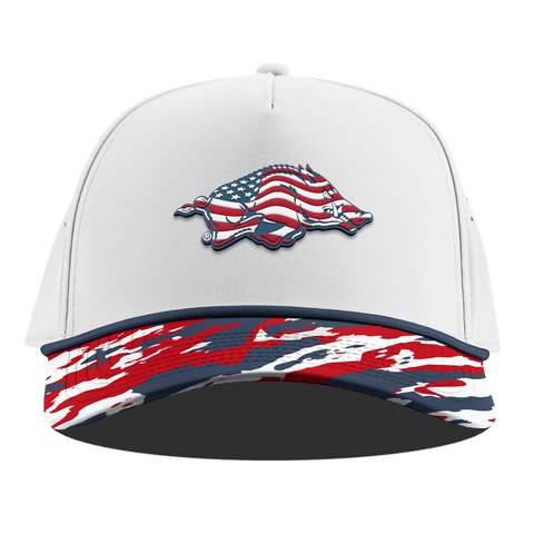 University of Arkansas "Arkansas Stars & Stripes" Curved 5 Panel Rope White/USA Camo + Orion Rope
