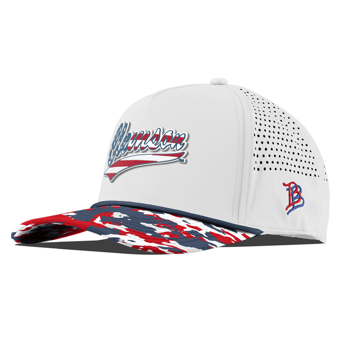 Clemson University "Clemson Stars & Stripes" Curved 5 Panel Rope White/USA Camo + Orion Rope