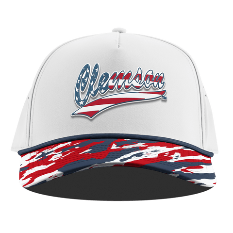 Clemson University "Clemson Stars & Stripes" Curved 5 Panel Rope White/USA Camo + Orion Rope