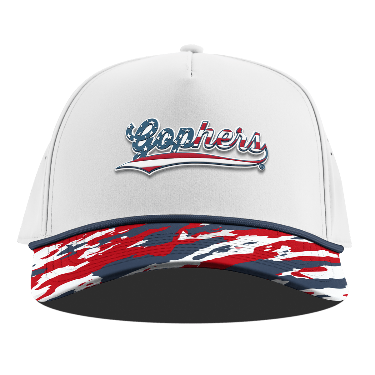 University of Minnesota "Gophers Stars & Stripes" Curved 5 Panel Rope White/USA Camo + Orion Rope