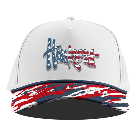 University of Nebraska "Huskers Stars & Stripes" Curved 5 Panel Rope White/USA Camo + Orion Rope
