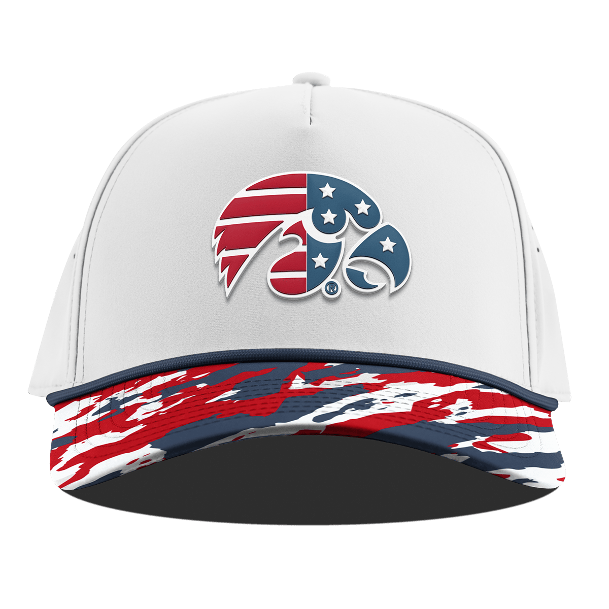 University of Iowa "Iowa Stars & Stripes" Curved 5 Panel Rope White/USA Camo + Orion Rope
